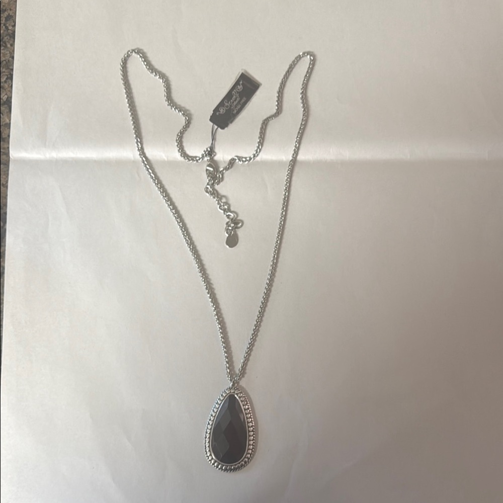 Scroll by Dillard's Elegant Silver Tone Necklace with Black Pendant